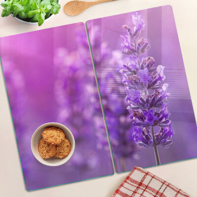 Glass kitchen board Lavender flowers on a purple background