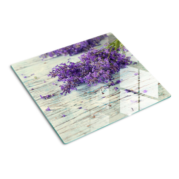 Glass kitchen board Lavender on a wooden background