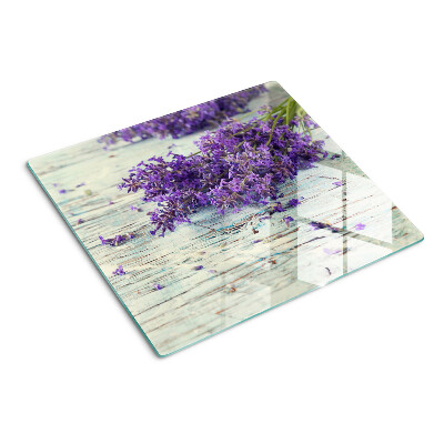 Glass kitchen board Lavender on a wooden background