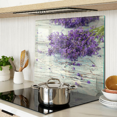 Glass kitchen board Lavender on a wooden background