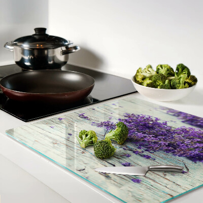 Glass kitchen board Lavender on a wooden background