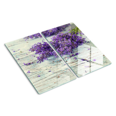 Glass kitchen board Lavender on a wooden background