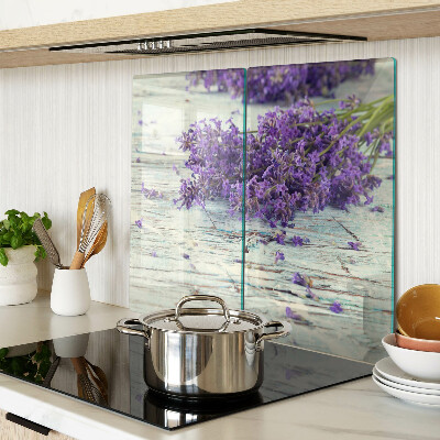 Glass kitchen board Lavender on a wooden background