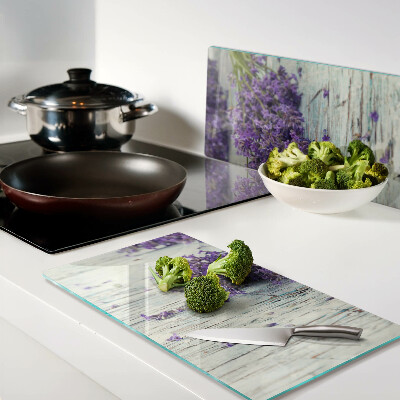 Glass kitchen board Lavender on a wooden background