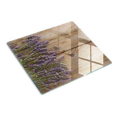 Glass kitchen board Lavender on a wooden background