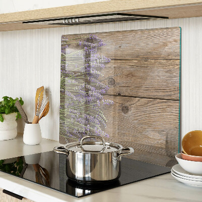 Glass kitchen board Lavender on a wooden background
