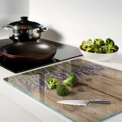 Glass kitchen board Lavender on a wooden background