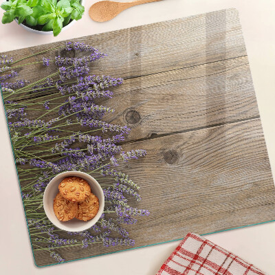 Glass kitchen board Lavender on a wooden background