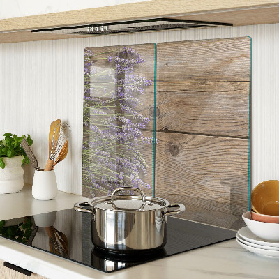 Glass kitchen board Lavender on a wooden background
