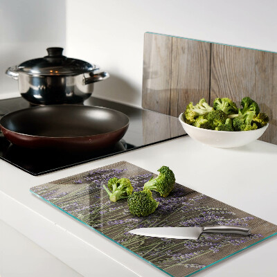 Glass kitchen board Lavender on a wooden background