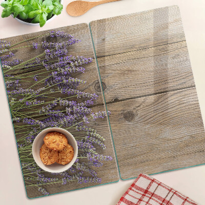 Glass kitchen board Lavender on a wooden background