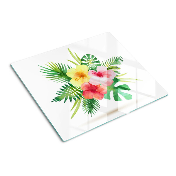 Glass chopping board Tropical flowers and leaves