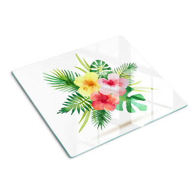 Glass chopping board Tropical flowers and leaves