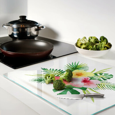 Glass chopping board Tropical flowers and leaves
