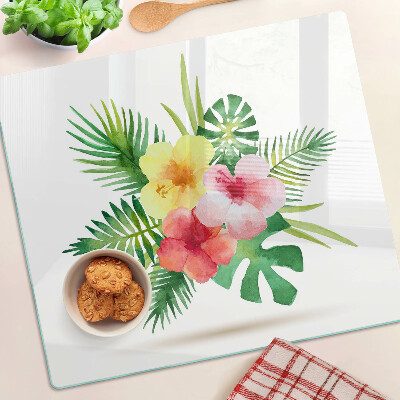 Glass chopping board Tropical flowers and leaves