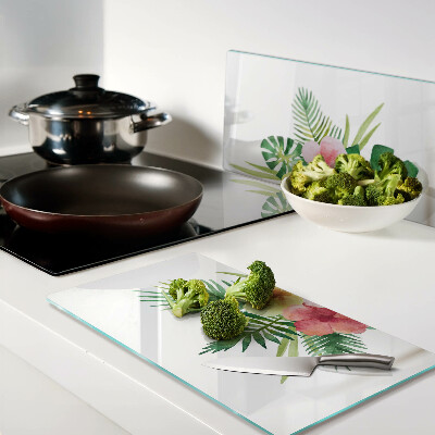 Glass chopping board Tropical flowers and leaves