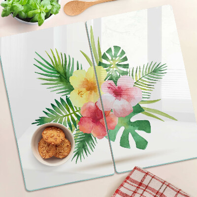 Glass chopping board Tropical flowers and leaves