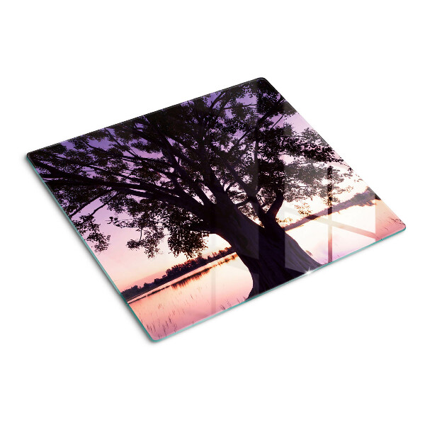 Glass chopping board Tree at sunset