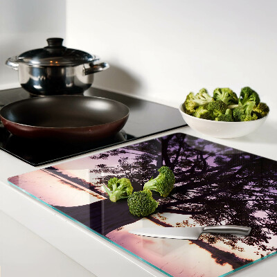 Glass chopping board Tree at sunset