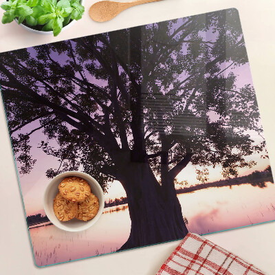 Glass chopping board Tree at sunset