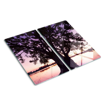 Glass chopping board Tree at sunset