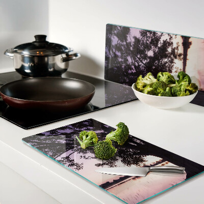 Glass chopping board Tree at sunset