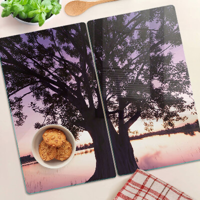 Glass chopping board Tree at sunset