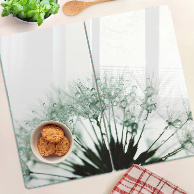 Glass kitchen board Dandelions with water drops