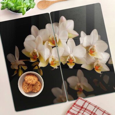 Glass chopping board Orchids on a black background