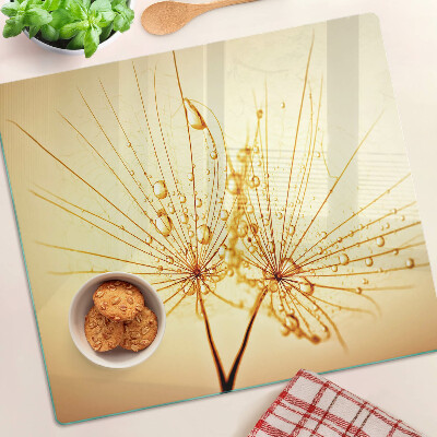 Glass chopping board Flowers with water drops