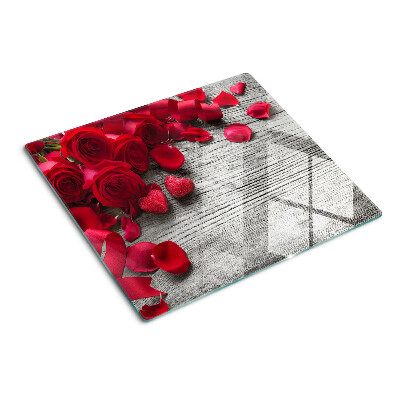 Glass chopping board Roses and heart petals