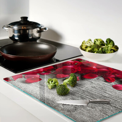 Glass chopping board Roses and heart petals
