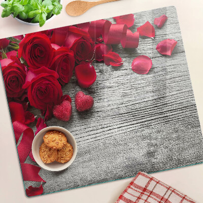 Glass chopping board Roses and heart petals