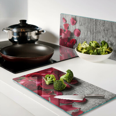 Glass chopping board Roses and heart petals