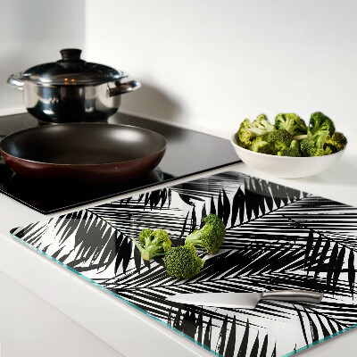 Glass kitchen board Palm leaves in black and white