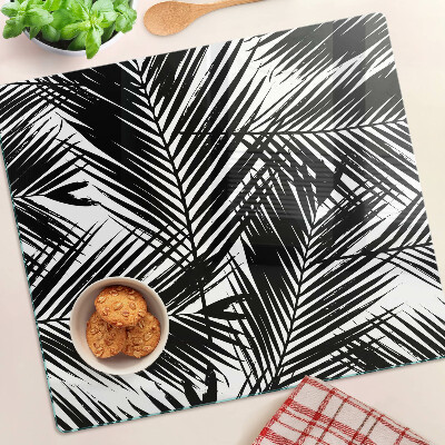 Glass kitchen board Palm leaves in black and white