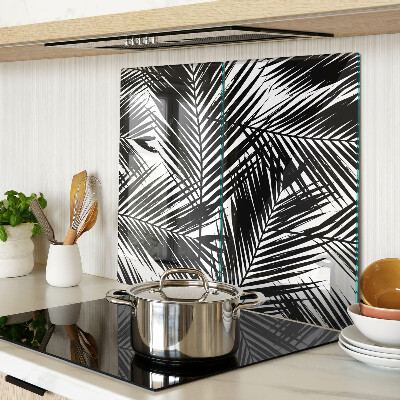 Glass kitchen board Palm leaves in black and white
