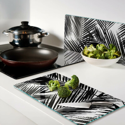 Glass kitchen board Palm leaves in black and white