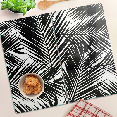 Glass kitchen board Palm leaves in black and white