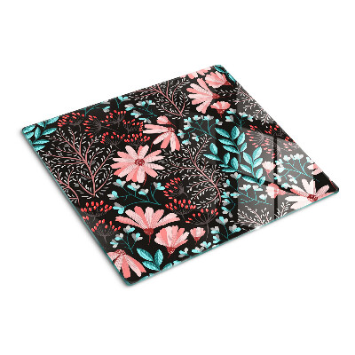 Glass chopping board Floral pattern on a dark background
