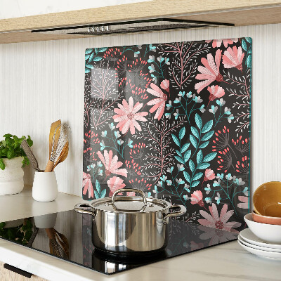 Glass chopping board Floral pattern on a dark background