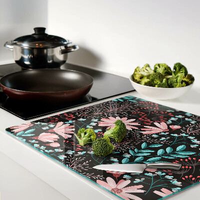Glass chopping board Floral pattern on a dark background