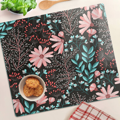 Glass chopping board Floral pattern on a dark background