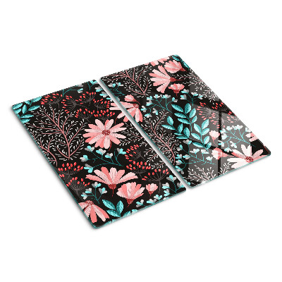 Glass chopping board Floral pattern on a dark background