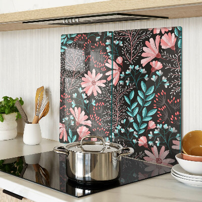 Glass chopping board Floral pattern on a dark background