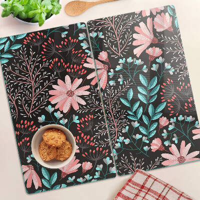 Glass chopping board Floral pattern on a dark background