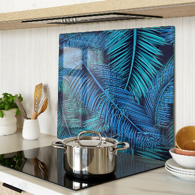 Glass kitchen board Palm leaves in shades of blue