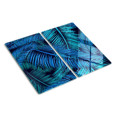 Glass kitchen board Palm leaves in shades of blue