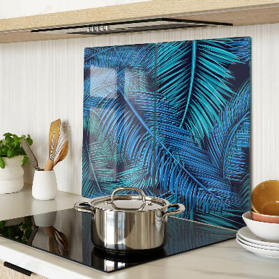Glass kitchen board Palm leaves in shades of blue