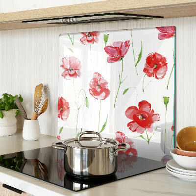 Glass kitchen board Poppy pattern with flowers